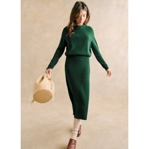 EUC Sezane Naelle Merino Cotton Knit Midi Skirt Green Medium - Picture 2 of 8